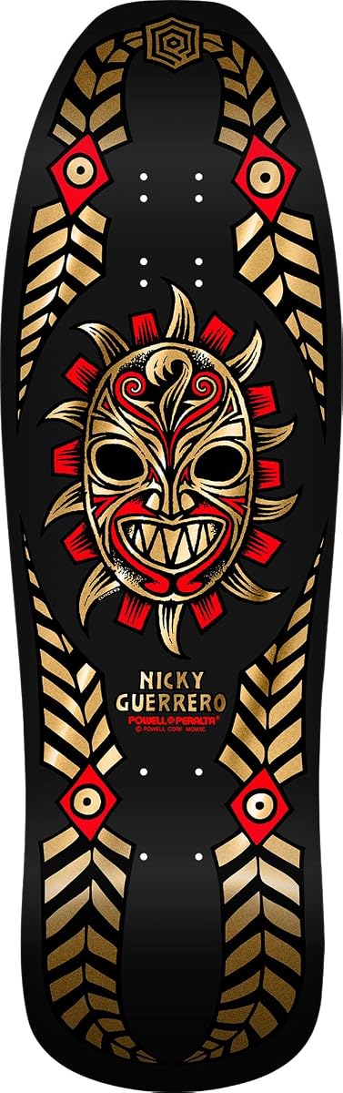Powell Peralta Nicky Guerrero Mask Tabla de skate, lámina negra/dorada, 10" x 31,75"