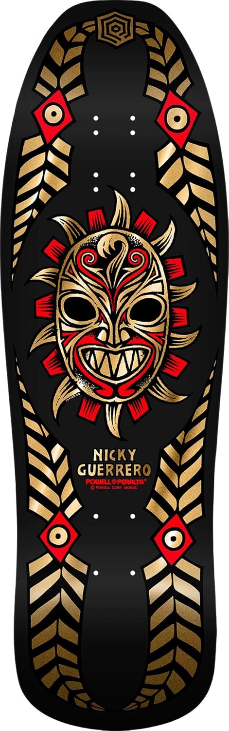 Powell Peralta Nicky Guerrero Mask Skateboard Deck, Black/Gold Foil, 10" x 31.75"