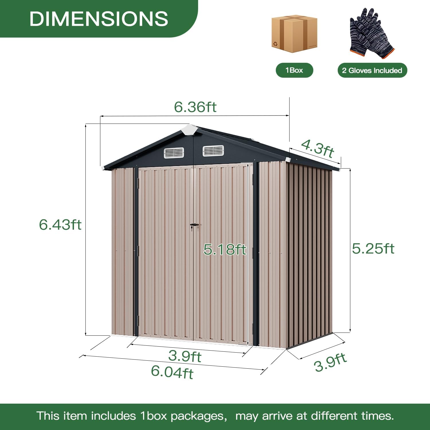 6 x 3.9 FT Outdoor Metal Storage Shed with Lockable Door, Tool Shed with Plastic Floor for Patio, Garden, Backyard & Poolside, Brown Design