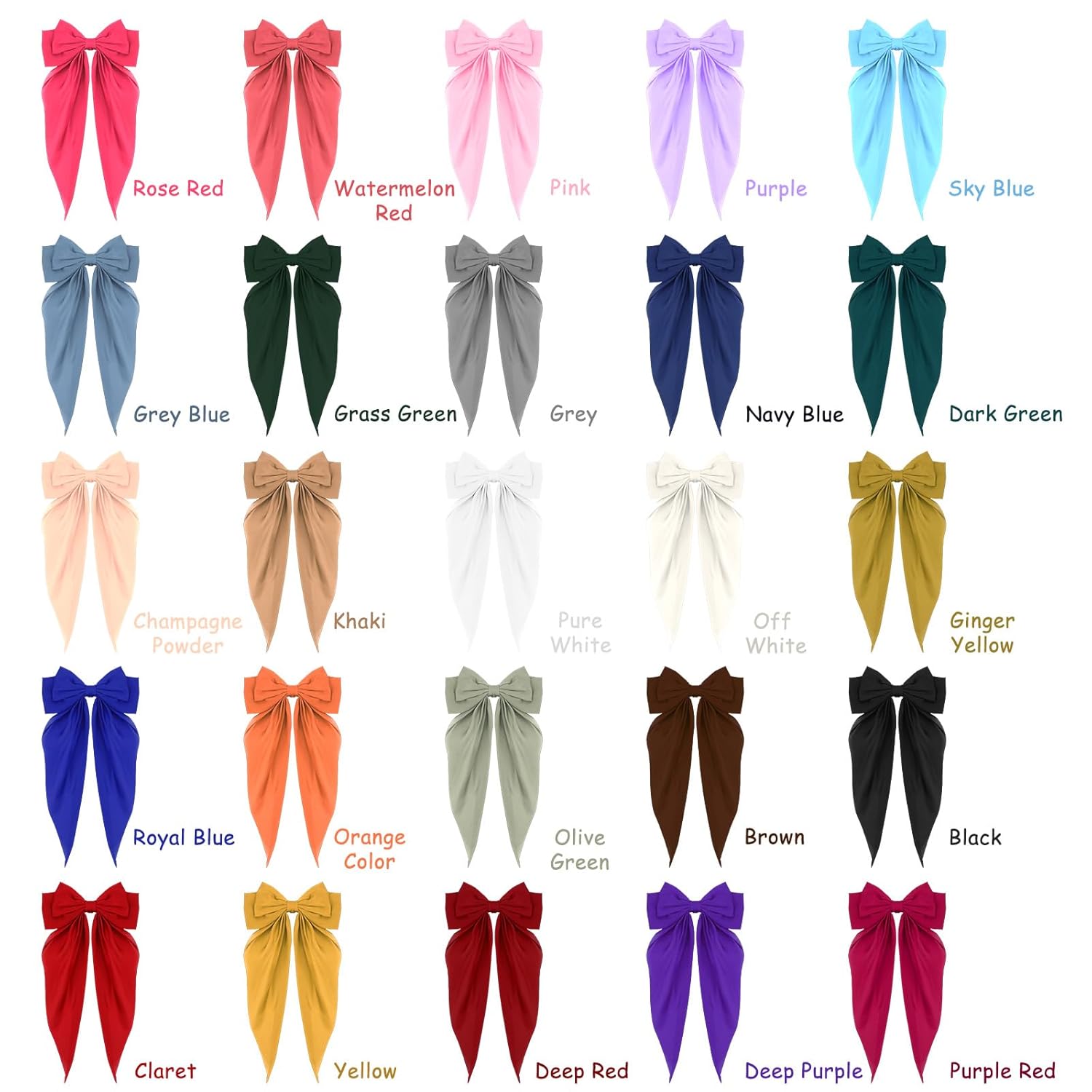 25 Pcs Hair Bows for Women, Big Hair Bows Satin Long Tail Clips for Elegant Hairstyles, Perfect for Weddings, Parties, Daily Wear