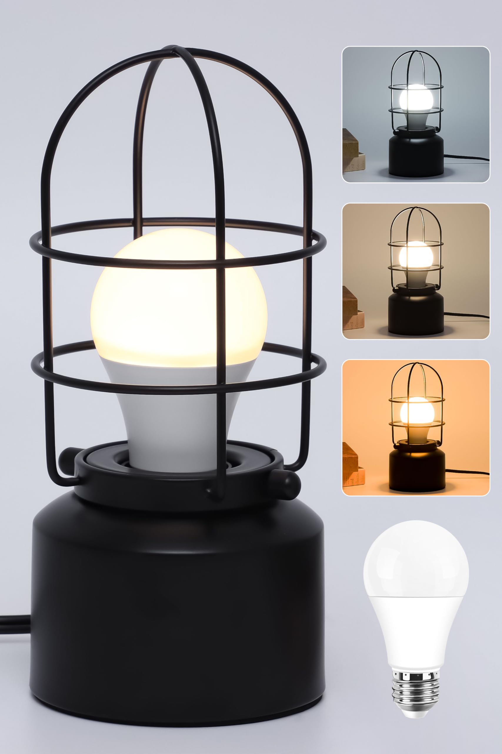 Haian Support Vintage Rustic Desk Lamp - Industrial Bedside Table Lamp for Nightstand - Antique Small Lamp with 3 Color Temperatures LED Bulb and Wire Switch