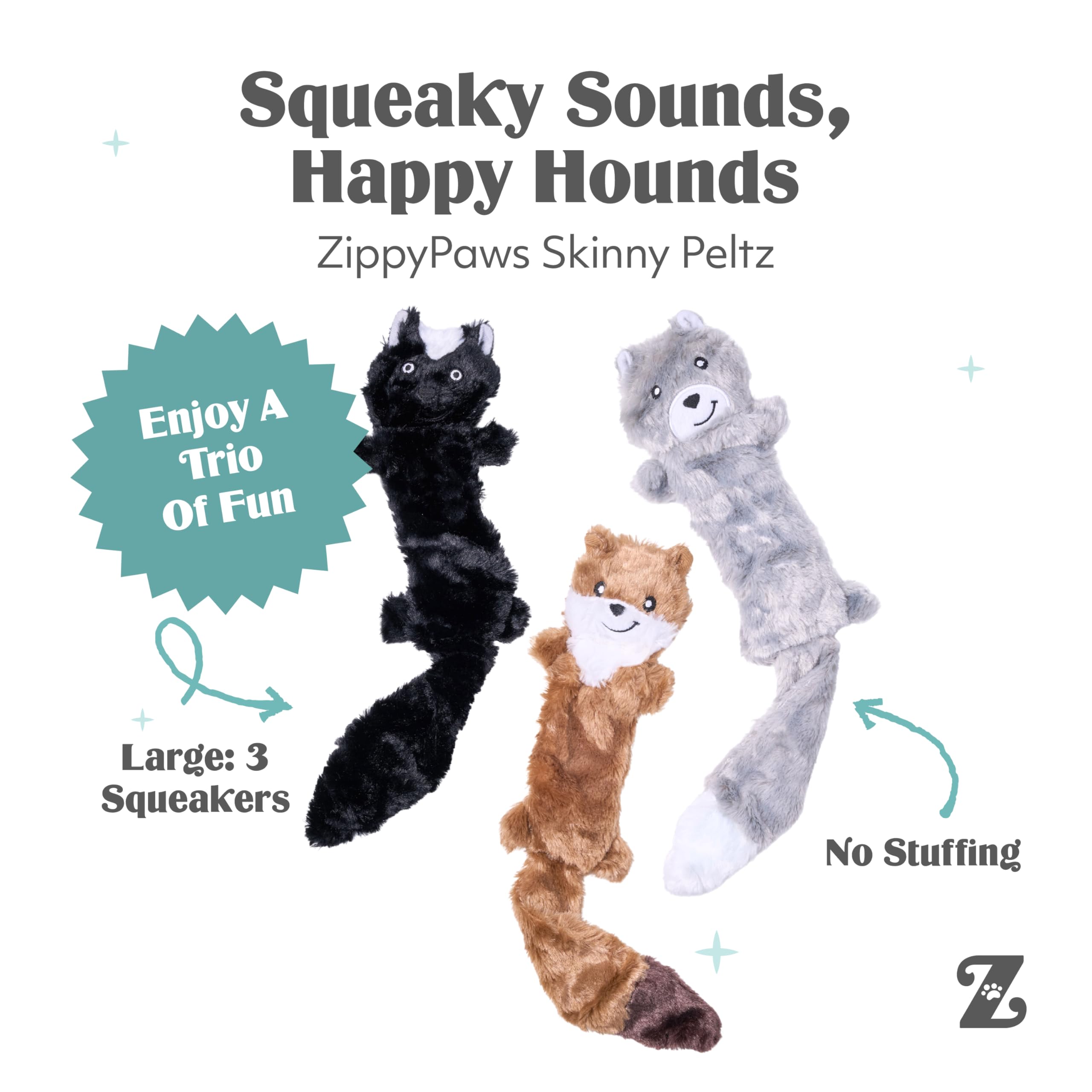 Amazon.com: ZippyPaws Skinny Peltz No Stuffing Dog Toy Pack to