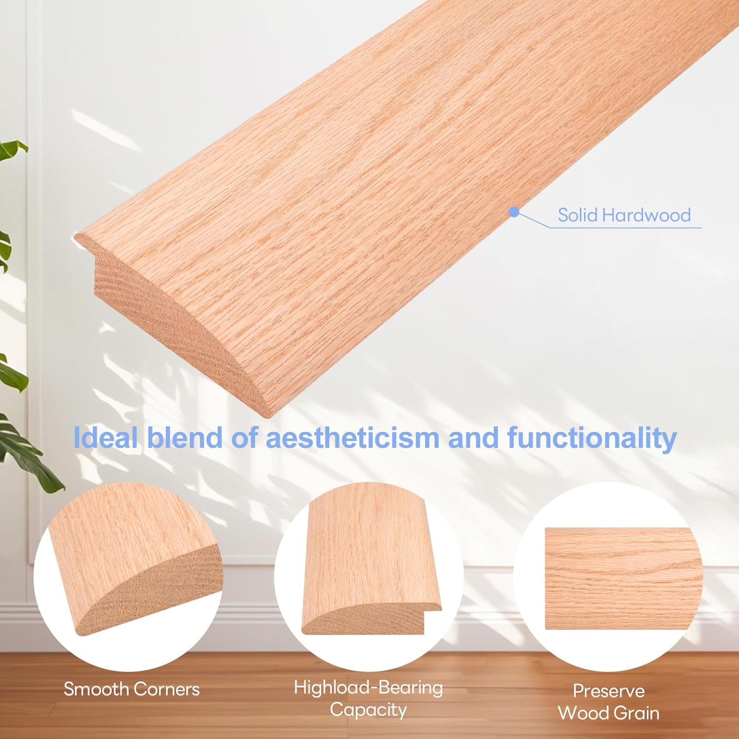 3.5"W 48" L Solid FAS1 Red Oak Floor Transition Strip, 3/4" Overlap Threshold for Doorways, Reduces Height Differences Between Carpet Tile Wood Vinyl Laminate Flooring (48" L, Unfinished)