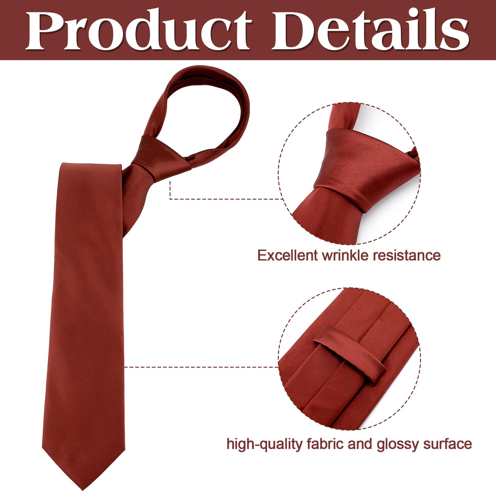 Juego de 2 corbatas y pañuelos de color liso canela, corbata formal y pañuelo de bolsillo para hombre, corbata y pañuelo de bolsillo para bodas, novios, padrinos de boda, bailes, regalos, 3
