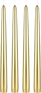 Mega Candles 4 pcs Unscented Gold Taper Candles, Hand Poured Wax Candle 10 Inch x 7/8 Inch, Home Décor, Wedding Receptions, Centerpieces, Occasions, Festivities, Romantic Events, Holders