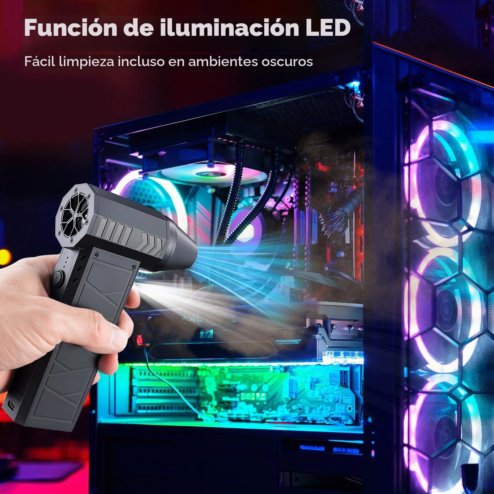 Mini Soplador de Aire Potente LED -180000 RPM Soplador de Aire Portátil con 4 Velocidades Eléctrico Aire Comprimido PC Con Batería, Soplador de Polvo Air Duster Laptop, Teclado, Coche