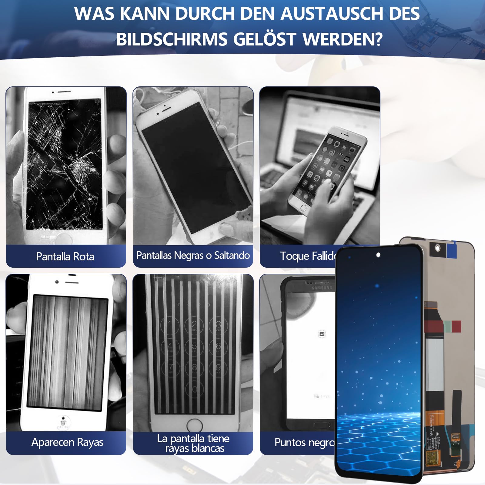 RongZy para Xiaomi Redmi Note 10 5G Reemplazo de Pantalla Táctil LCD + Compatible con Redmi Note 10 5G el Kit de Herramientas de la Pantalla de Montaje del Teléfono(6.5'')