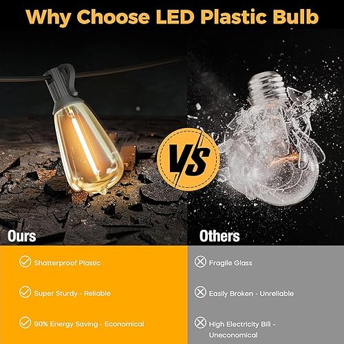 Miniatura 4 de Hotomely Guirnalda de luces LED para exteriores de 60 pies con 31 bombillas Edison vintage ST38 inastillables de 2700 K, luces colgantes exteriores
