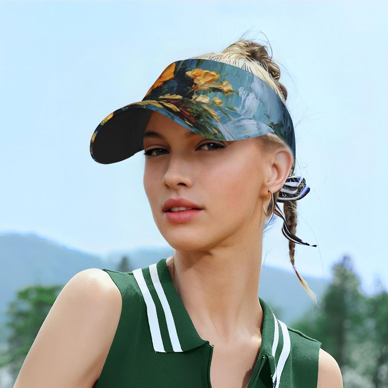 (Flowers Bloomed) Adult Sun Visor Hat Adjustable Open Top Sports Cap Breathable for Men Women Beach Vacation Essentials Black