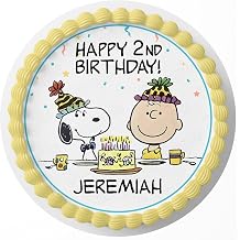 7.5 Inch Edible Cake Topper Fun Kids Snopp Brown Themed Charlie Themed Birthday Party Collection of Edible Cake Decorations round