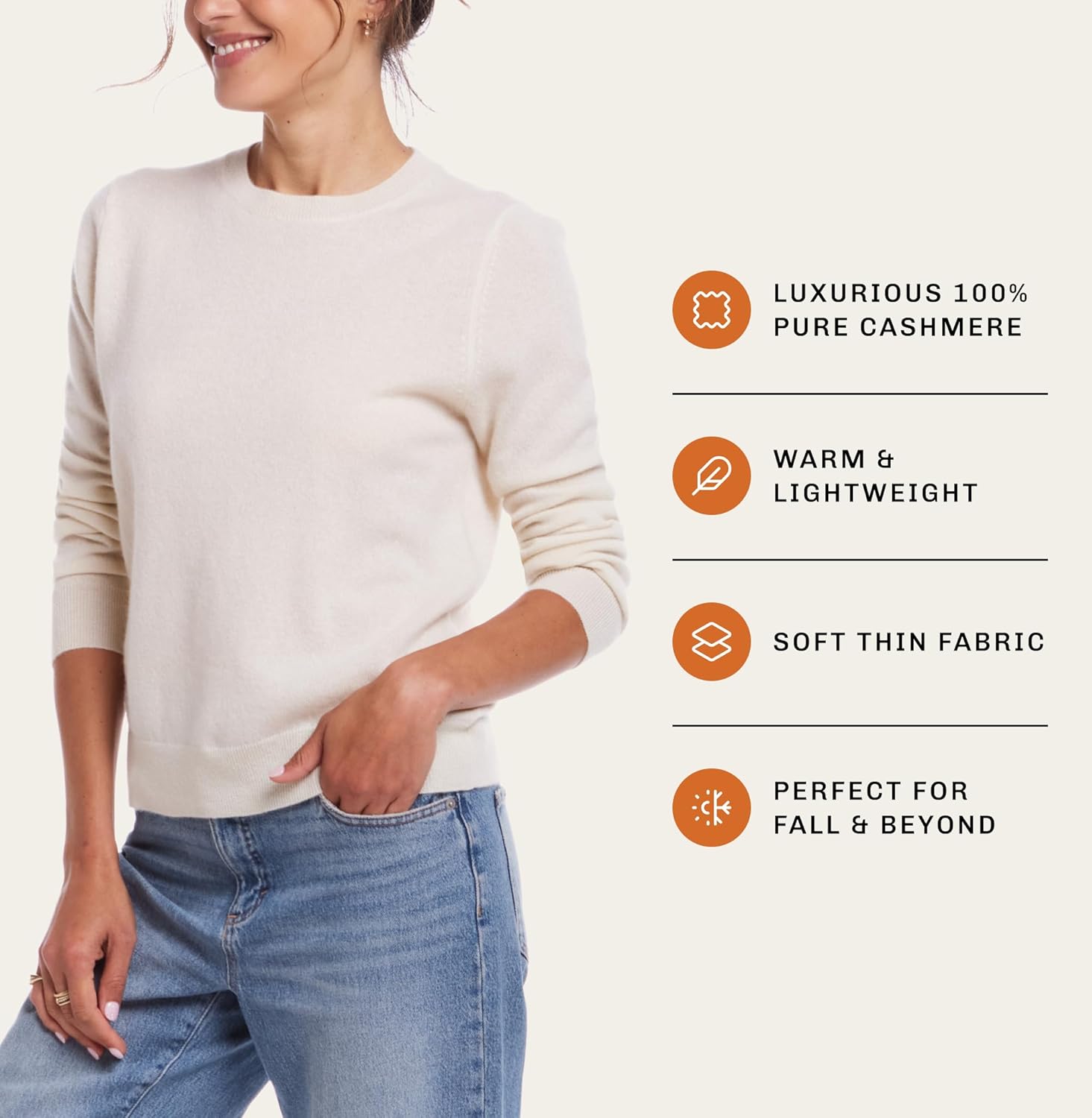 Weatherproof Vintage Women's Lightweight 100% Pure Thin Cashmere Sweater, Long Sleeve Sweatshirt, Casual Soft Pullover(XS-XL)