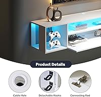 Vista 4 de DlandHome Floating TV Stand with LED Lights,Wall Mounted TV Shelf with Led Lights, 55.1" Modern Entertainment Center Media Console with Storage,White