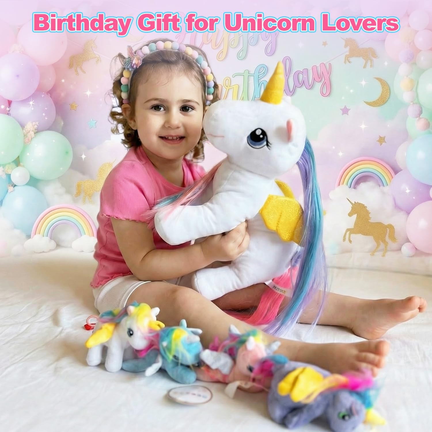 OUOZZZ Unicorn Stuffed Animal with 4 Babies Inside and a Comb 14.7" Colorful Rainbow Unicorn Plush Toys for 3 Year Old Girls, Daughters on Birthday Day Stuffed Animals Gift