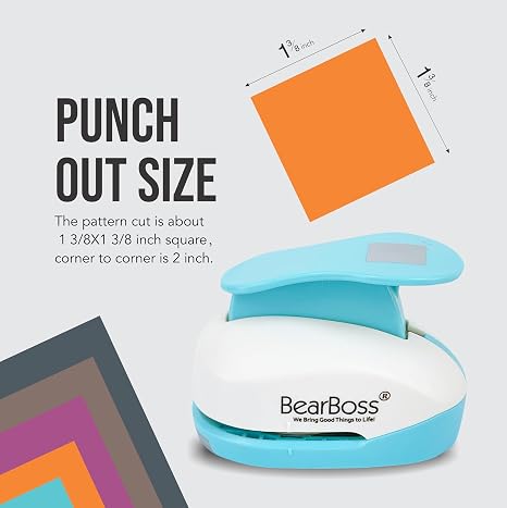BearBoss 1.38 Inch Square Punch, Hole Punch Shapes, Set for Scrapbooking Festival Paper Greeting Card DIY Albums Photos
