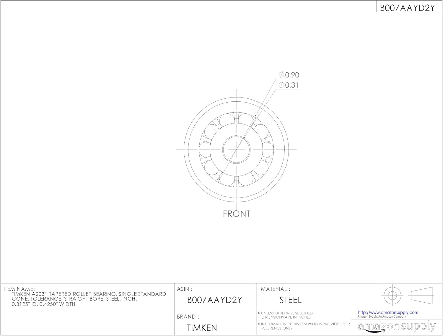 Timken Tapered Roller Bearing Cone - A2031