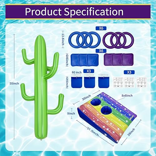 Miniatura 5 de Nattork Pool Games- Pool Cornhole & Ring Toss Games 2in1 for Adult and Family- 6 Bean Bags with Anchor Bags for Poolside & Backyard- Inflatable