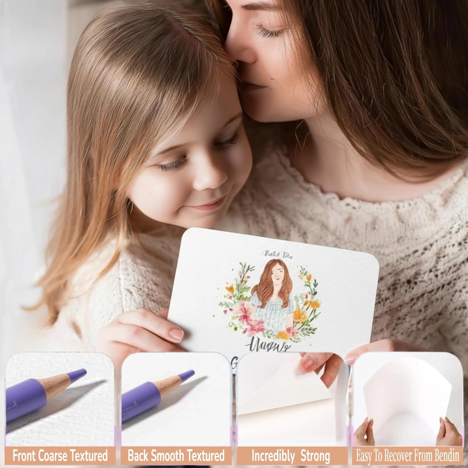 Watercolor Paper 140lb/300gsm, 50 Sheets Watercolor Cards with Envelopes, 4x6 Inch Water Color Postcards, Cotton Cold Press Non-Folded Thank You Card, Travel Watercolors Heavyweight White Art Paper - Image 4