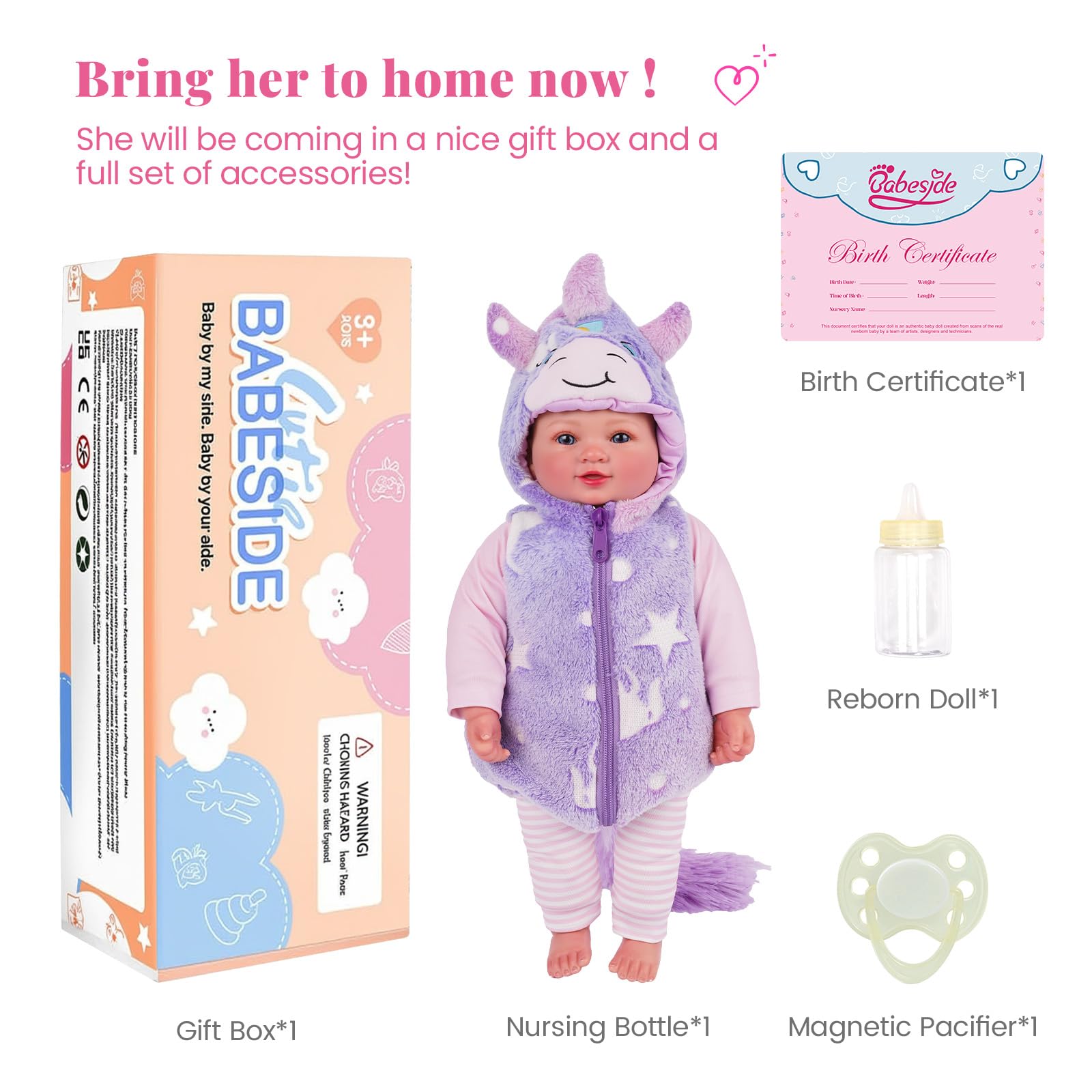 BABESIDE 17 Zoll Puppe Mädchen, Realistische Vinyl Gliedmaßen | Reborn Puppe Realistischer Look, Weich Kuschelig, Bewegliche Gliedmaßen, Zubehör im Set
