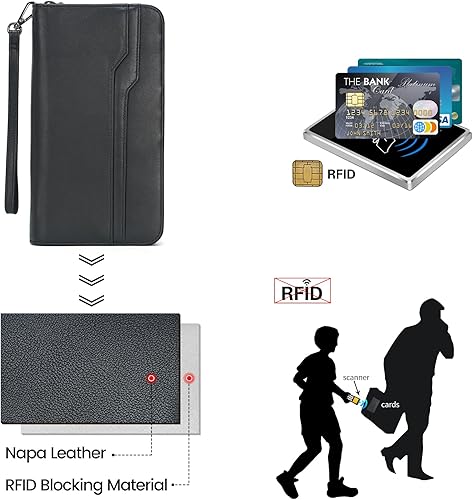 Miniatura 7 de Polare - Cartera de cuero de grano completo para pasaporte familiar y organizador de documentos, con bloqueo RFID, compatible con 6 pasaportes