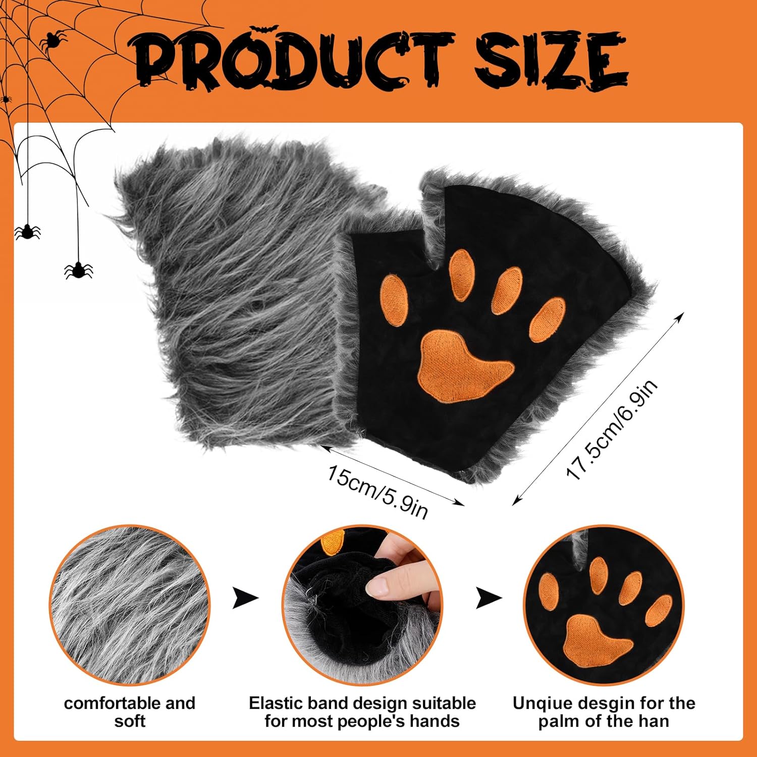 6 Pieces Kids Raccoon Costume Accessories Set Animal Raccoon Ears Headband Claw Gloves Tail Bow Tie and Mask for Boys Girls Adult Halloween Christmas Carnival Cosplay Party Animal Suit - Image 3