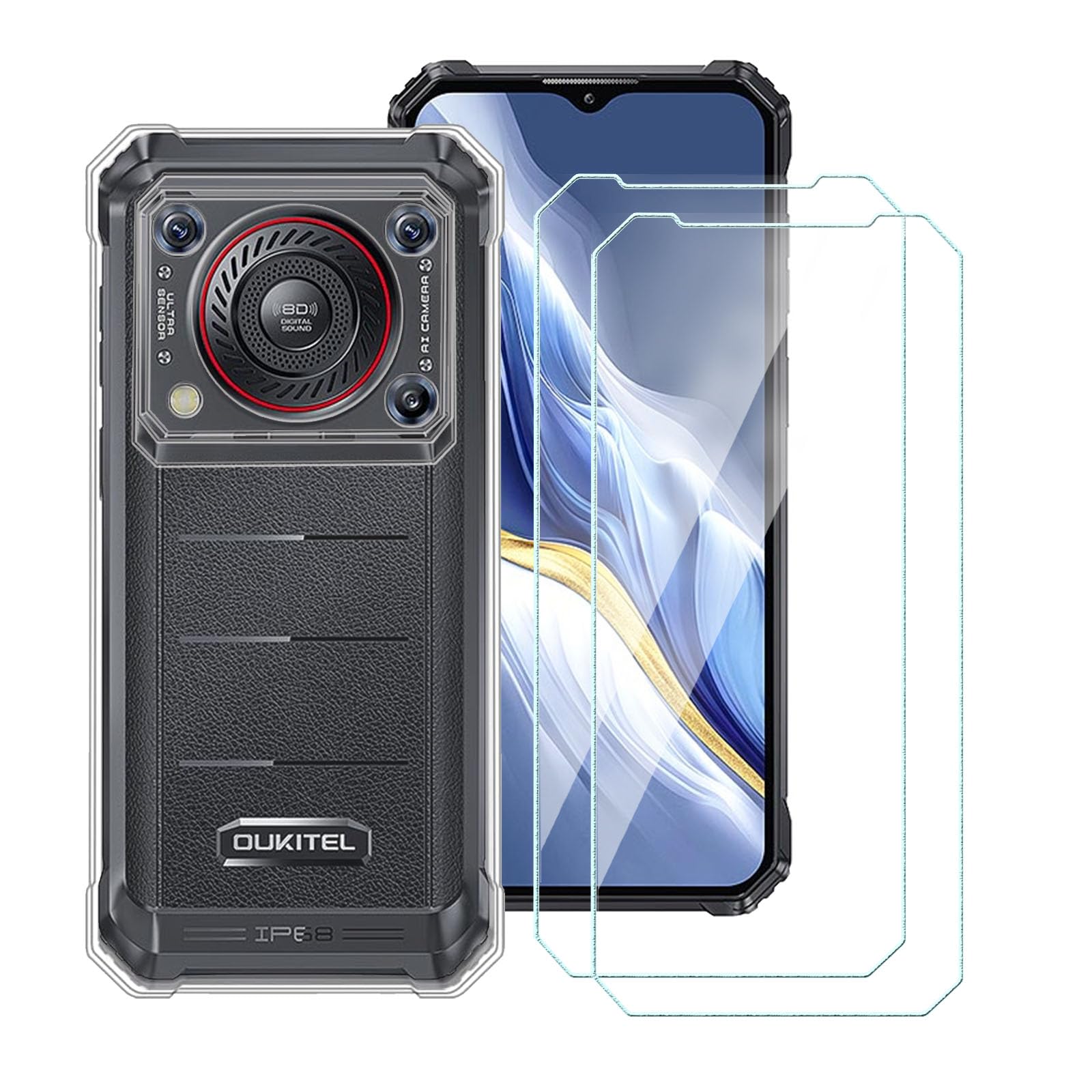 Wanglaism Cover for Oukitel WP36 Pro Phone Case and 2x Tempered Glass Screen Protector, Transparent Soft Silicone TPU Protective Bumper Case