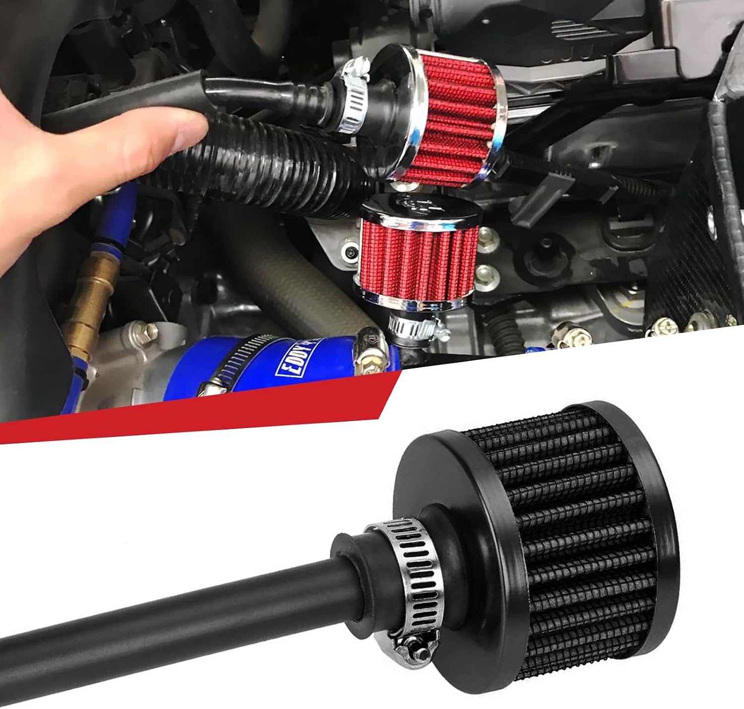12mm Air Filter Mini - Universal Cold Air Intake Filter Breather Turbo Vent Air Filter For Car and Motorcycle, Black, Pack of 2