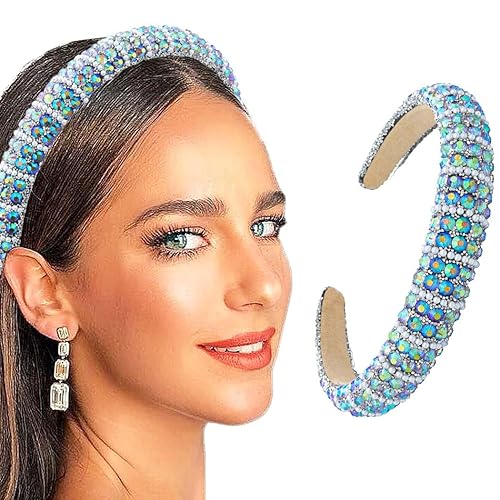 Diademas de diamantes de imitación brillantes con cuentas de cristal, bandas gruesas acolchadas para el cabello, accesorios para el cabello hechas a