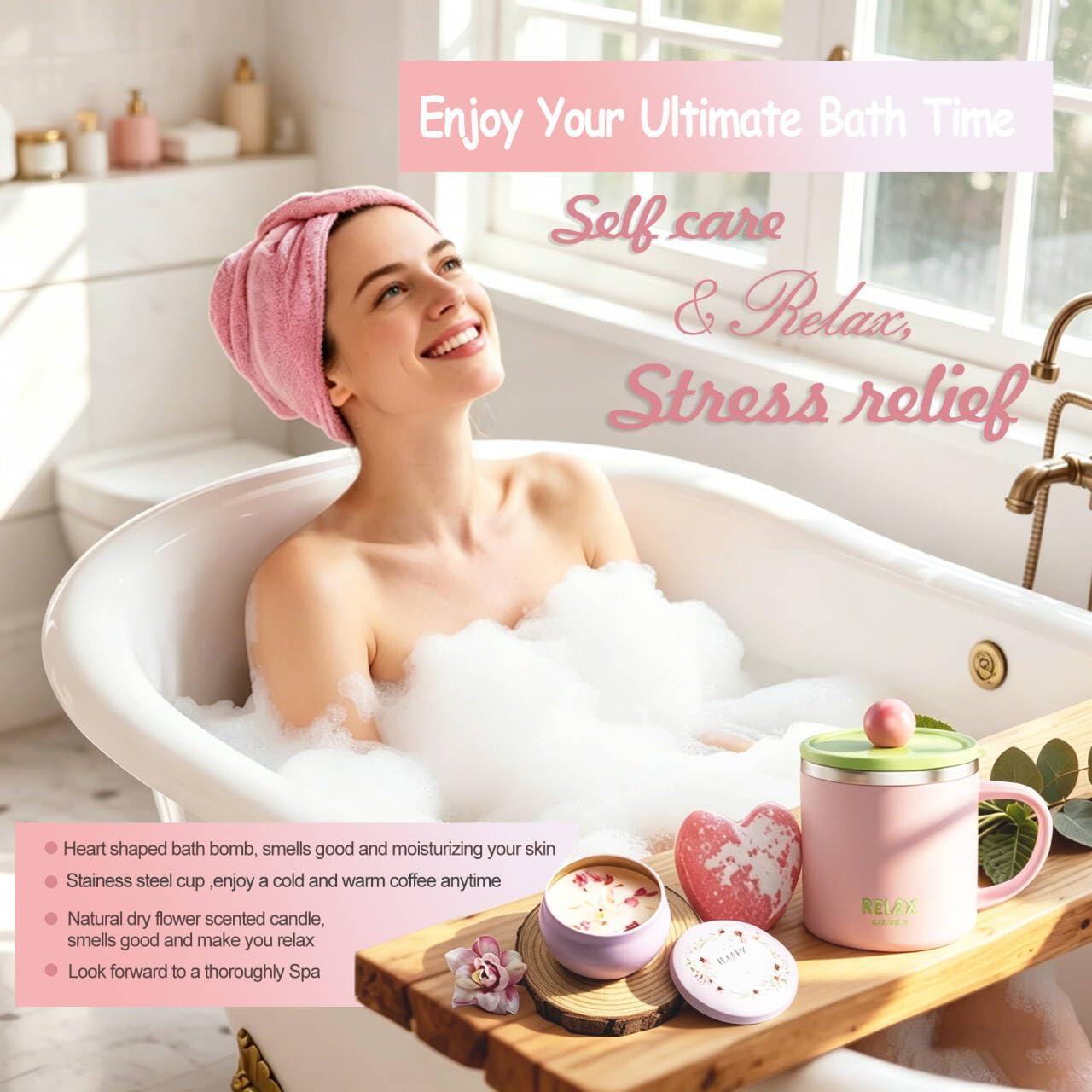 Birthday Gifts for Women, 18Pcs Happy Birthday Hampers Gift Box , Female Relaxation Self Care Package Spa Bath Set ,Mothers Day Gift,Girl for Friends, Mum, Wife, Sister, Birthday Basket Gift Set Ideas