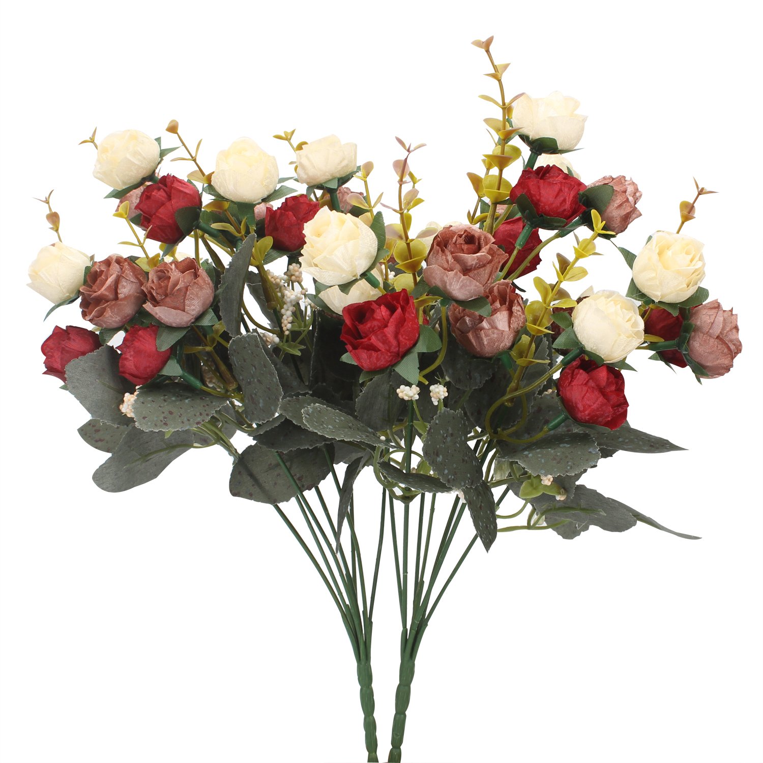 Amazon｜Duovlo ミニバラの造花 ブーケ 7本の枝 21個の花 ウェディング