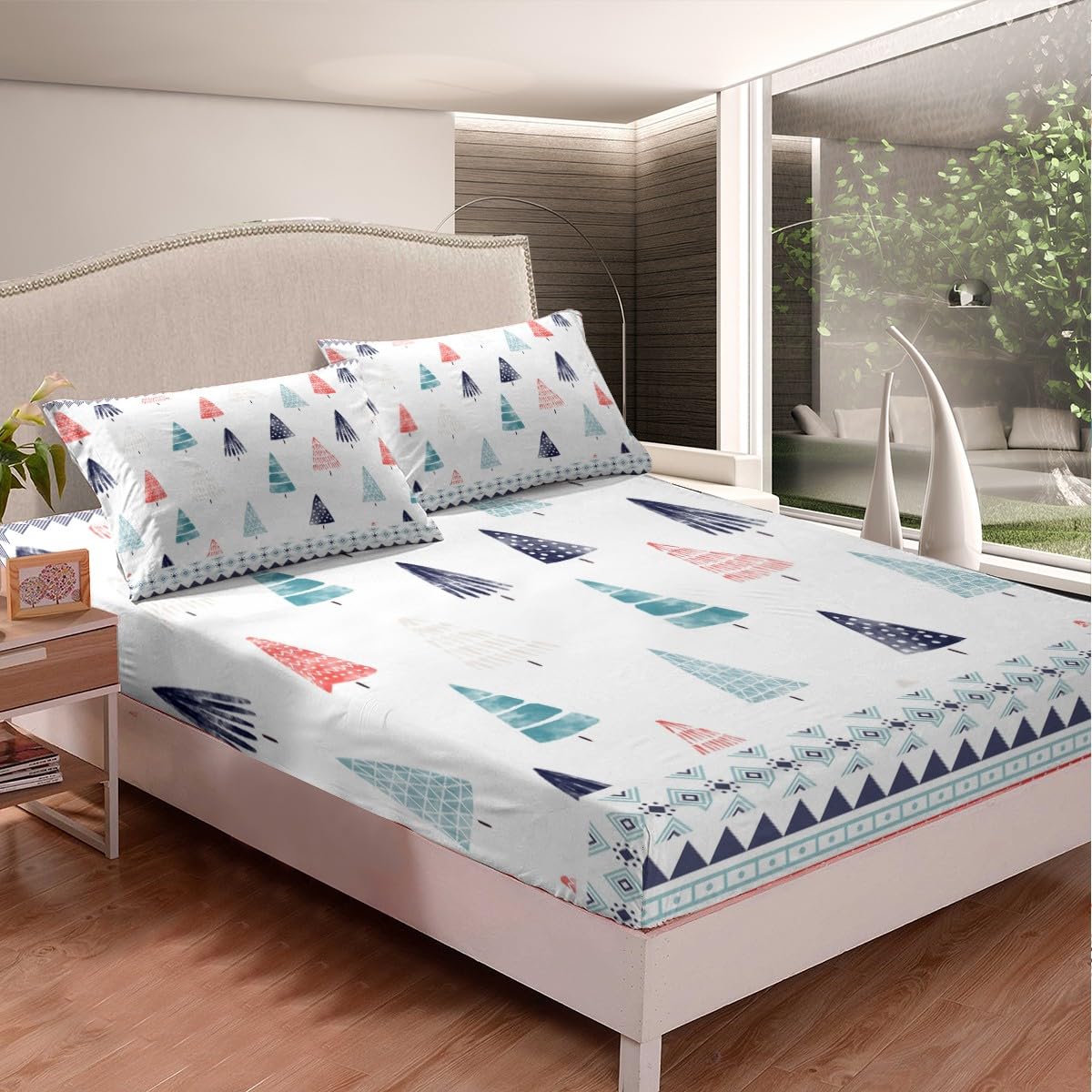 Set di biancheria da letto king size bohémien, 7 pezzi, marrone a righe