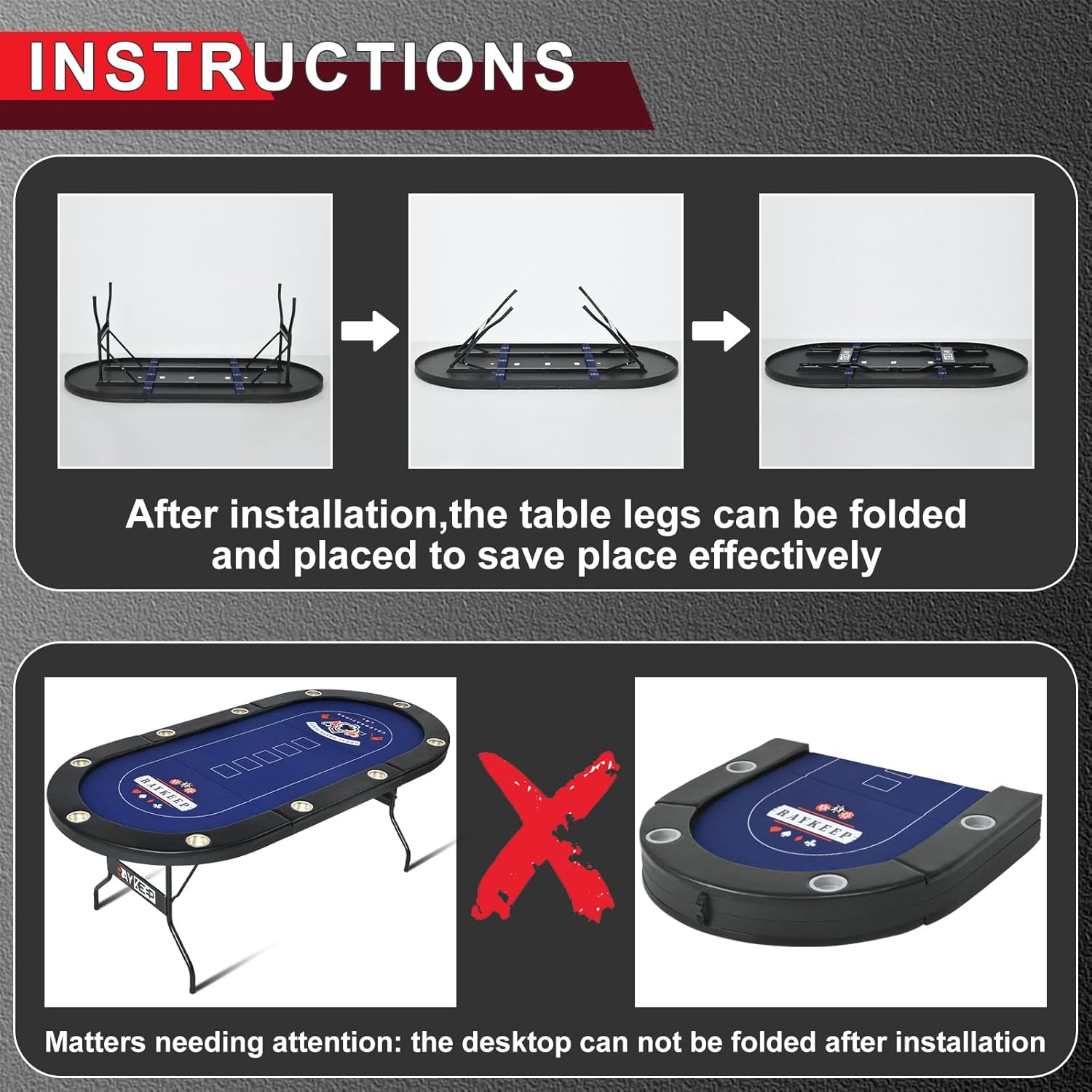 RAYKEEP Poker Table Foldable (Black-84)