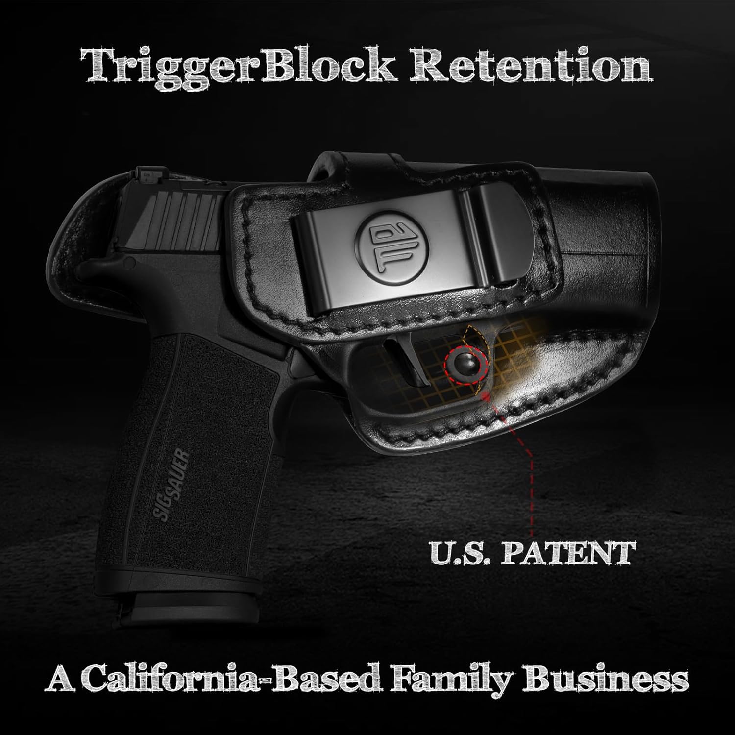TriggerBlock Retention Leather Compatible with P365 X Macro Holster, Leather Holster for P365 X Macro, Inside Waistband, Canted Metal Clip for Concealment and Comfort, Optics Ready