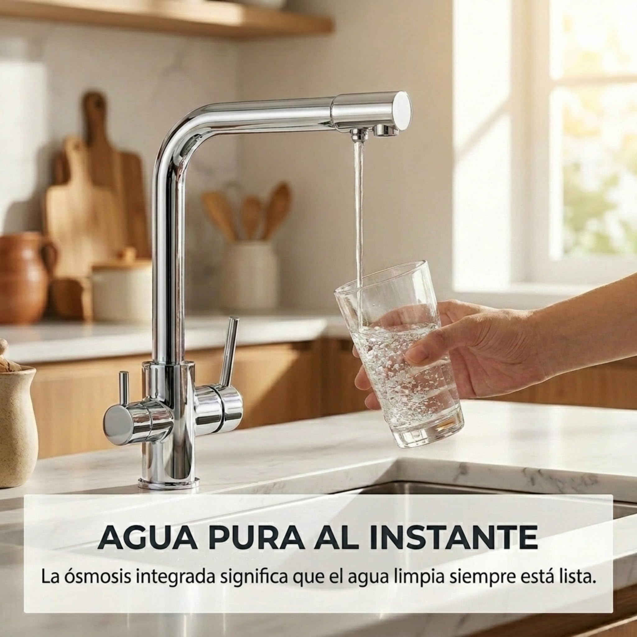 VALAZ Grifo Osmosis 3 Vías Cromado | Grifos Cocina Fregadero | Alta Presión, Monomando, Giratorio 360º, Ahorro de Agua | Instalación Fácil y Rápida | Latón, Acero Inoxidable, Serie Nilo
