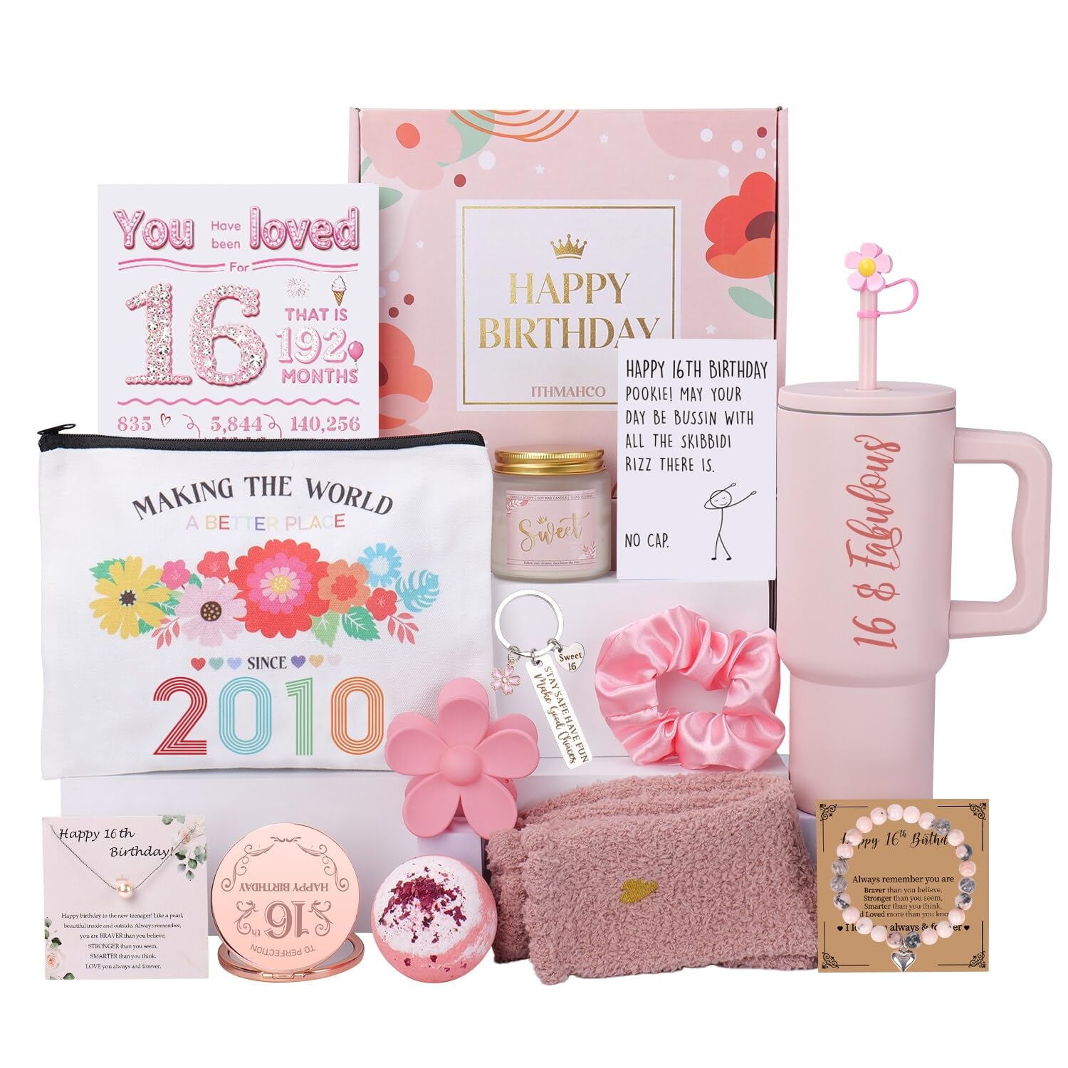 Ithmahco Sweet 16 Gifts for Girls, 16 Year Old Girl Birthday Gift Ideas, 16th Birthday Gifts for Girls, Sweet Sixteen Gift for Girl Daughter Niece Granddaughter, 16th Bday Spa Baskets Present for Her