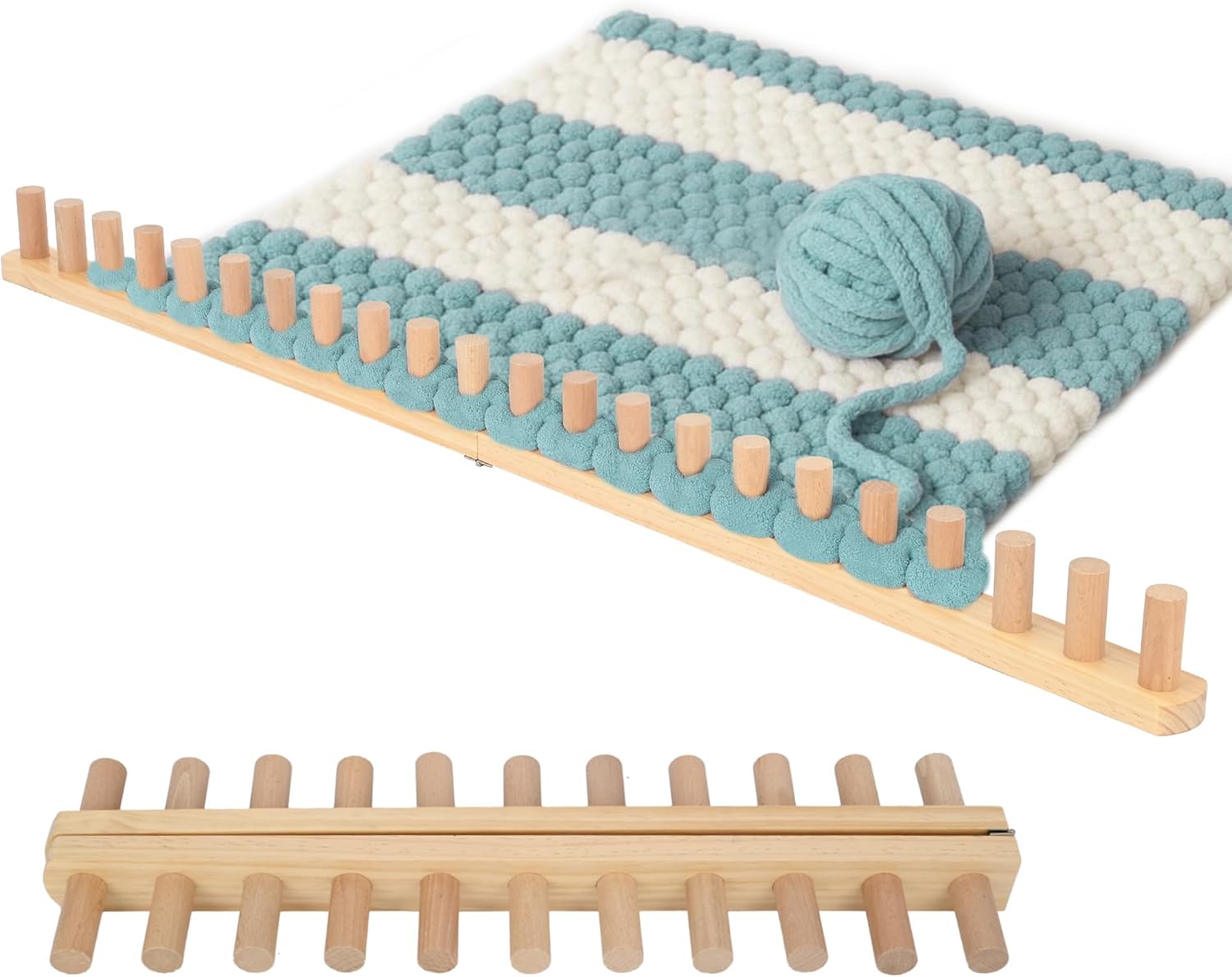 48" Chunky Blanket Loom, Foldable Chunky Knitting Loom for Blankets Making, Large Wooden Chunky Yarn Looms Wooden Peg, Portable DIY Hand Knitting Kit for Beginners, Perfect for Gifts