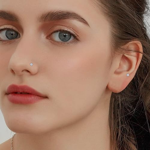 Miniatura 6 de DAYANEY 2 Pcs Gold Nose Stud,20g Cartilage Earrings Tragus Piercing Jewelry,14k Titanium Nose Ring Threadless Medusa Clip on Earrings,Flat Back Nose