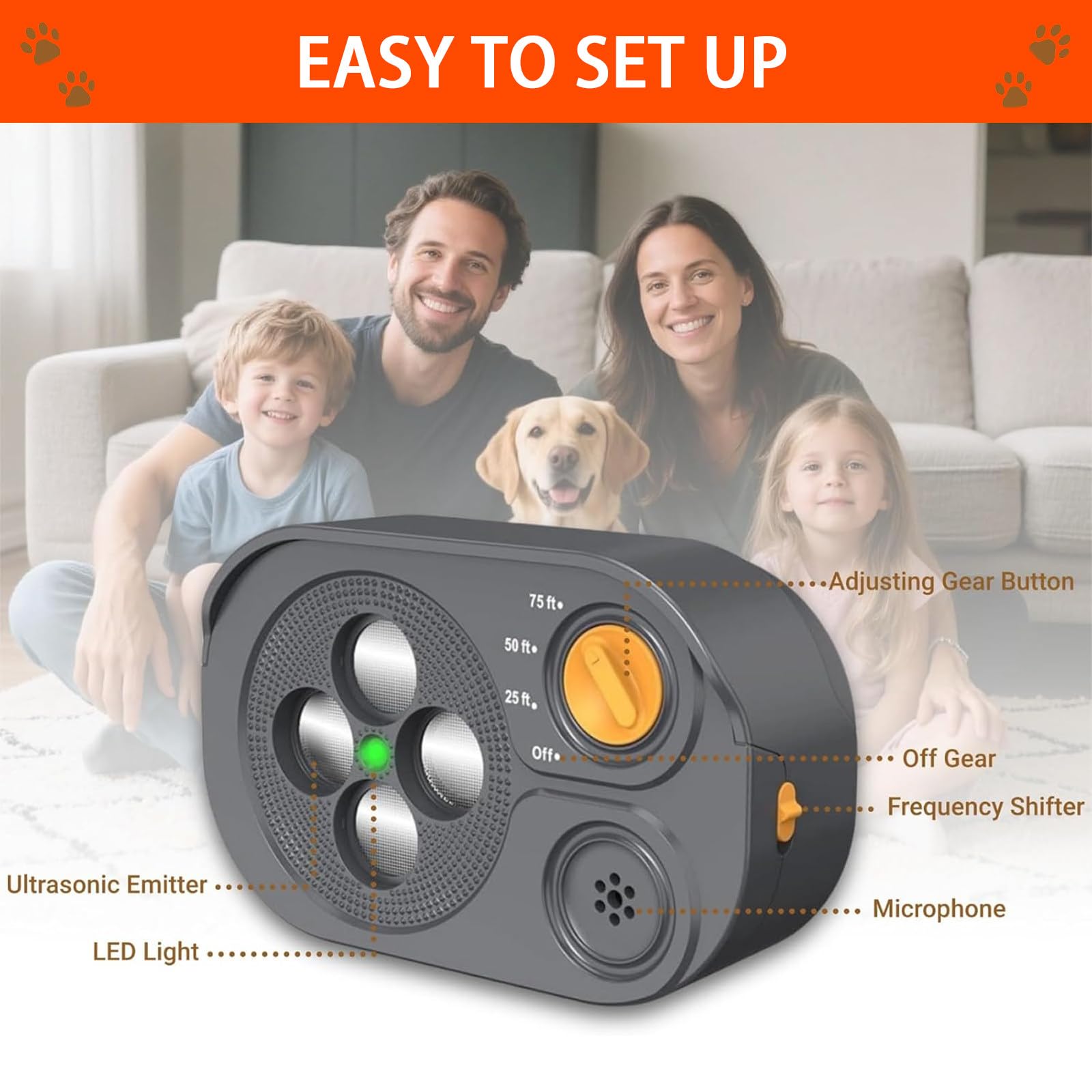 Antiladridos para Perros, Recargable Dispositivo Antiladridos Ultrasónicos, 3 Niveles de Frecuencia Dispositivo Antiladridos con Silbato, Alcance Efectivo de 23M, Negro