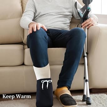 NICENEEDED Cast Sock Cover for Foot, Black Cast Toe Cover Socks, Leg Cast Cover Below the Knee Adjustable Drawstring Cast Protector Washable Cast Sleeve for Men Women Foot Leg Ankle Proof