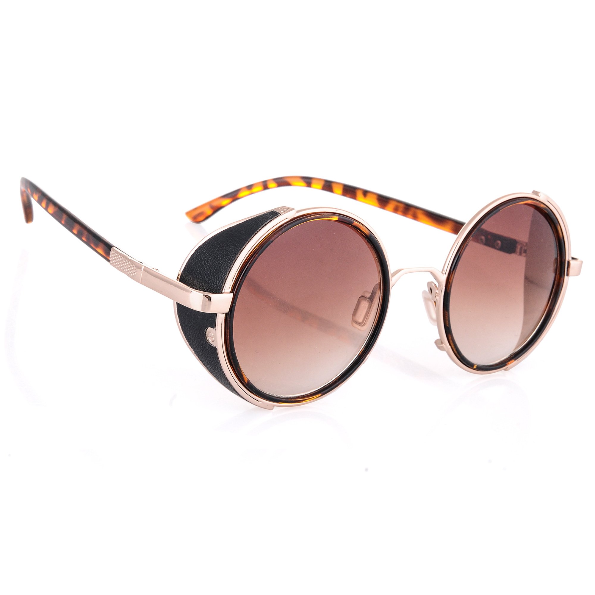 Morefaz Steampunk Sunglasses Mirrored 50s Round Glasses Cyber Goggles Vintage Retro Hippy Style Men's Women's Original Mirror Lens MFAZ Ltd (Panther)