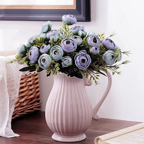 Purbert Jarrón moderno para decoración del hogar, florero de cerámica de 8 pulgadas con asa para decoración de estantes, decoración de sala de