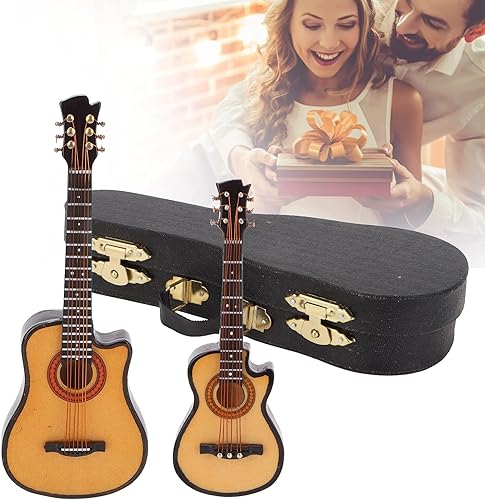 Miniatura 6 de Guitarra miniatura de madera con soporte y estuche, decoración de exhibición de modelo de guitarra en miniatura, mini adornos musicales artesanales,