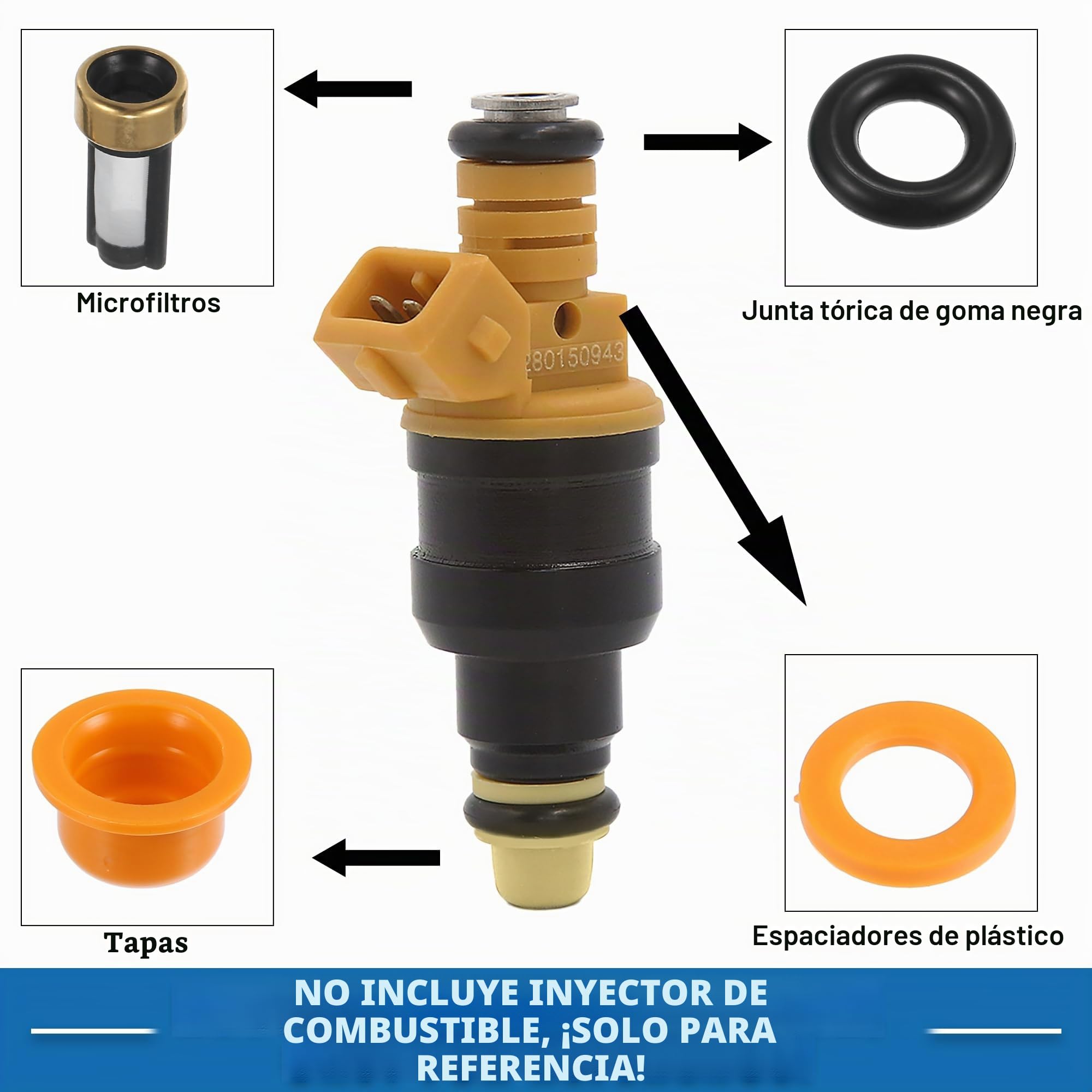 A ABSOPRO Kit Juntas Tóricas Y Filtros Micro Para Ford F-150 87-96 8Pcs | Caucho,Plástico,Metal;Negro,Naranja;Junta8Mm,Filtros12X6Mm;Para Ford Aerostar,Bronco,E-150,Escort,F-250,Para Mustang