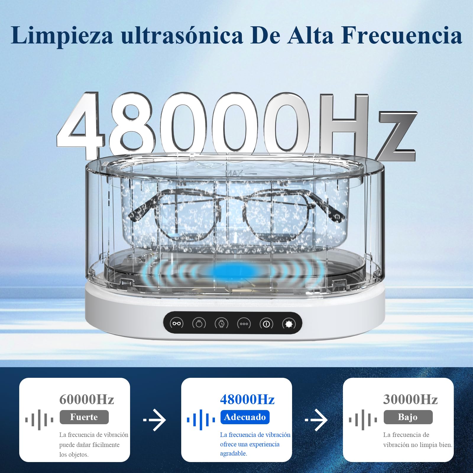 Minthouz Limpiador Ultrasonidos, 48000Hz Ultrasonidos Limpieza 500ml Limpiador Ultrasónico para Joyas, Gafas, Relojes, Dentaduras