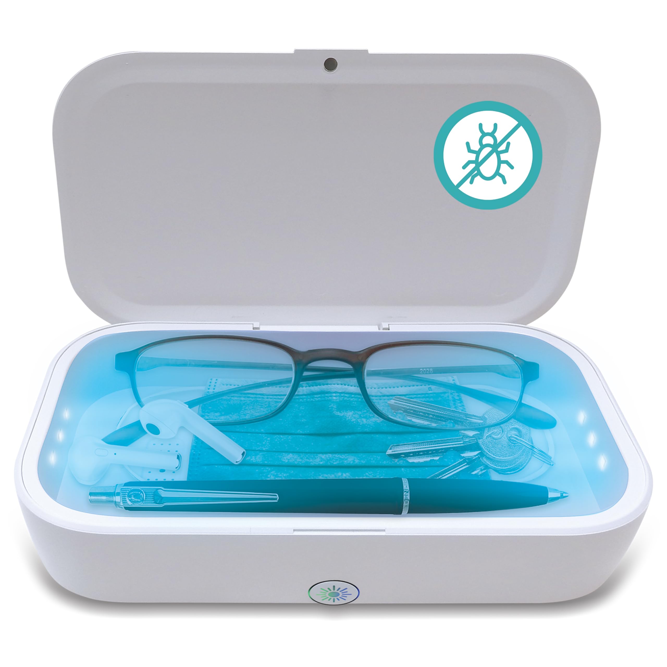 UVC Q Box Esterilizador UV para Móviles, Llaves, Joyas y Objetos personales con Luz Ultravioleta. Desinfecta, Purifica, Aromatiza y Carga el móvil. Elimina el 99,9% de Virus y gérmenes