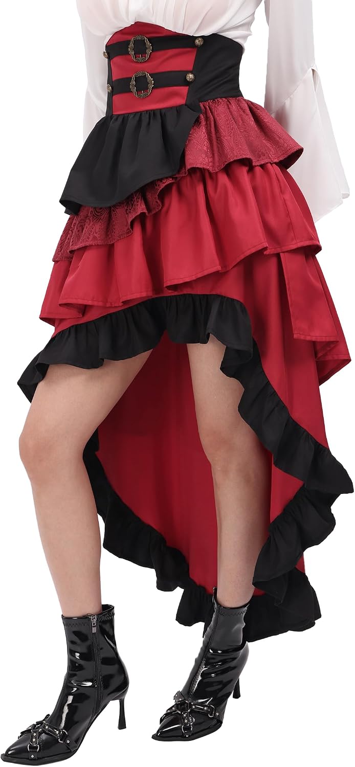 Women's Victorian Steampunk Skirt Gothic Pirate Costume Retro Renaissance Corset Layered Ruffle