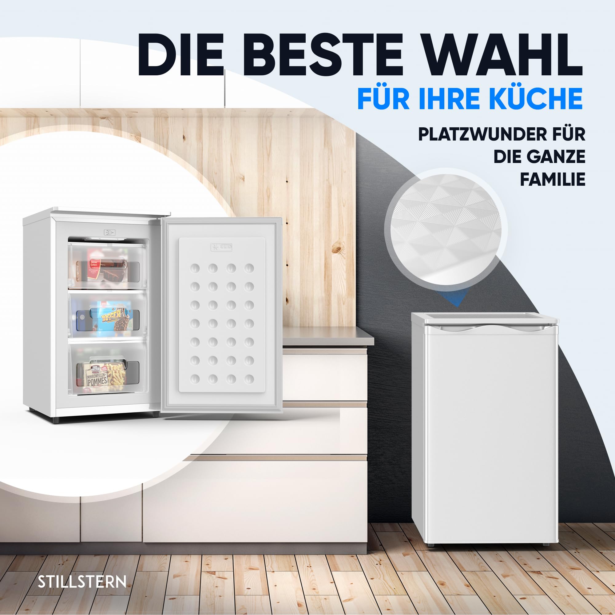 Stillstern Congélateur C (73 L) 4 étoiles -18 °C, faible consommation d'énergie, 3 compartiments, température réglable en continu, butée de porte interchangeable, petit congélateur, congélateur