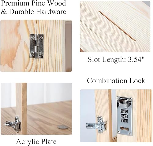 Miniatura 3 de Alcancía de acrílico con contraseñas para adultos, caja de ahorros reutilizable, monedero con cerradura de combinación, caja de sombra decorativa,