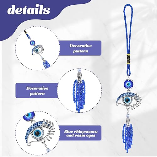 Miniatura 2 de 6 piezas de adorno colgante de coche de mal de ojo de la suerte, ojo malvado azul con mariposa, decoración colgante de ojo turco con amuleto de