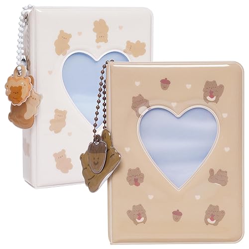 2 Pieces Photocard Binder Album, Mini Photo Album Kpop, 3 Inch Kpop Love Heart Hollow Photocard Binder, Mini Photo Card Book Holder for Collecting With Pendant DIY Keychian 40 Pockets (Style 3)