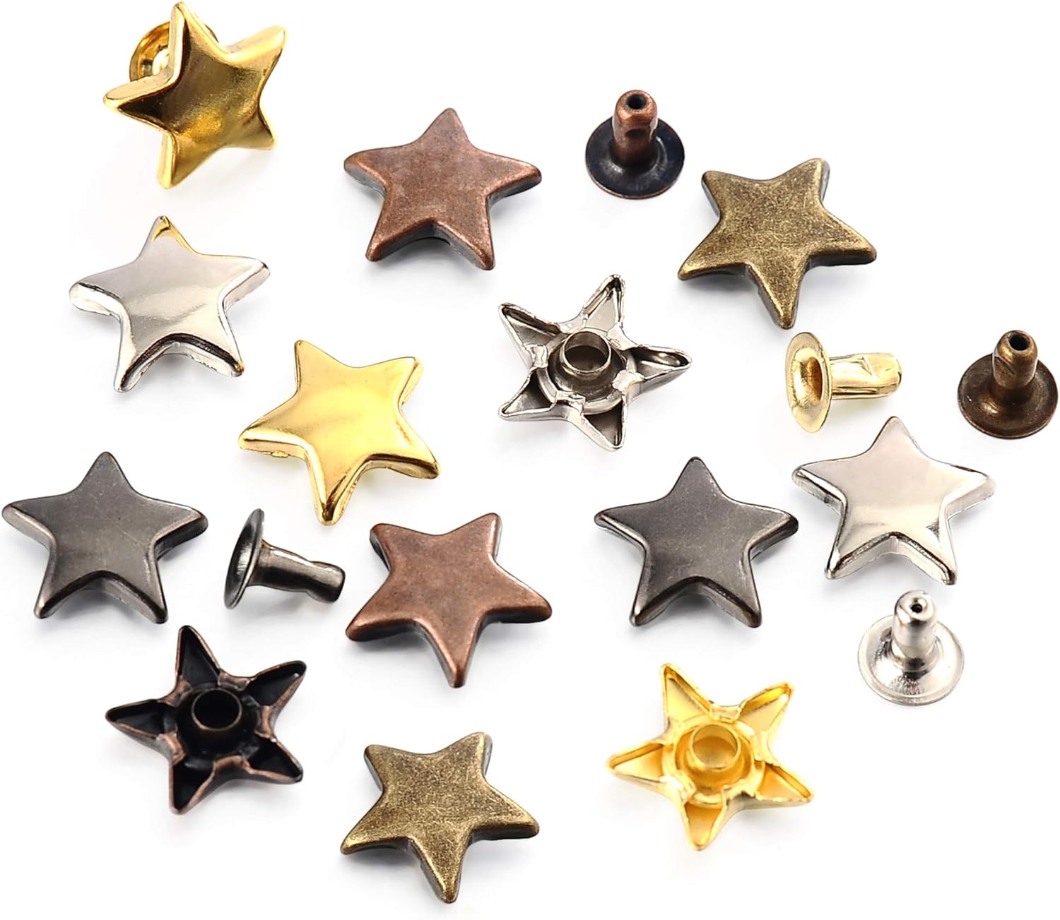 100 Sets 12MM Mixed Color Star Rivets for Leather Star